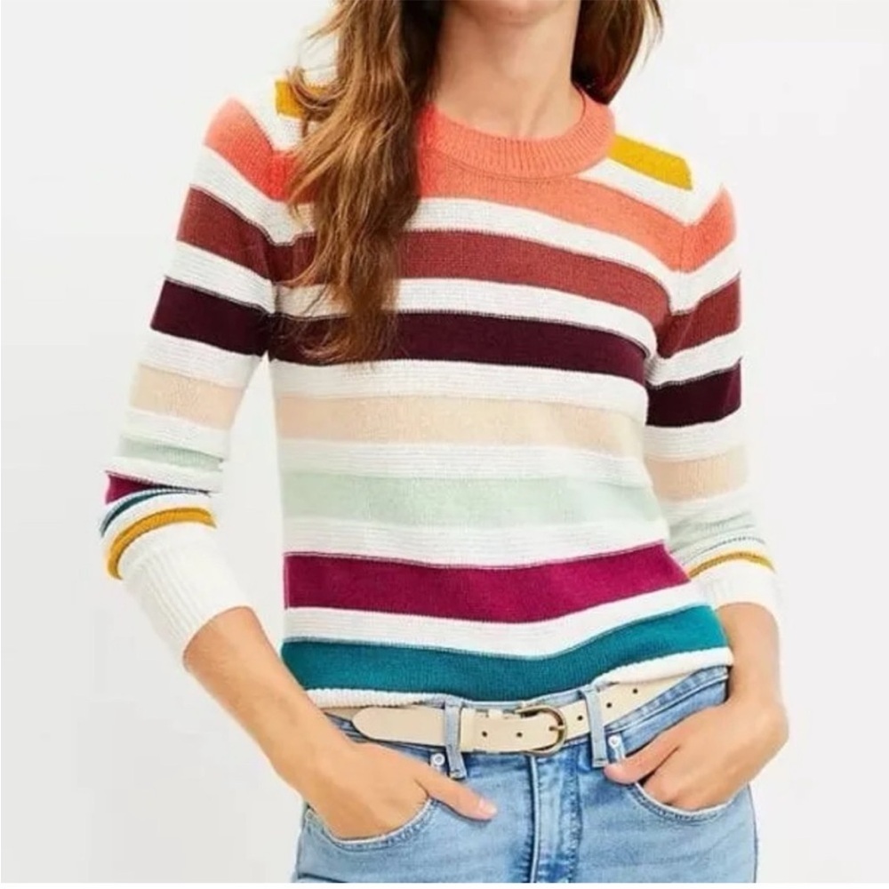LOFT Multicolor Striped Crew Neck Sweater
